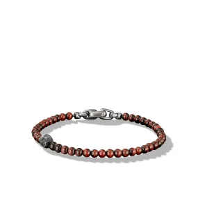 Memento Mori Skull Station Bracelet in Sterling Silver with Red Tigers Eye