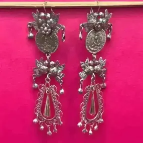 Mexican Mazahua silver earrings, handmade