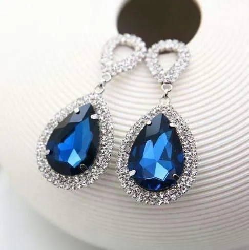 Midnight Sapphire Blue Double Teardrop Stud Earrings for Women