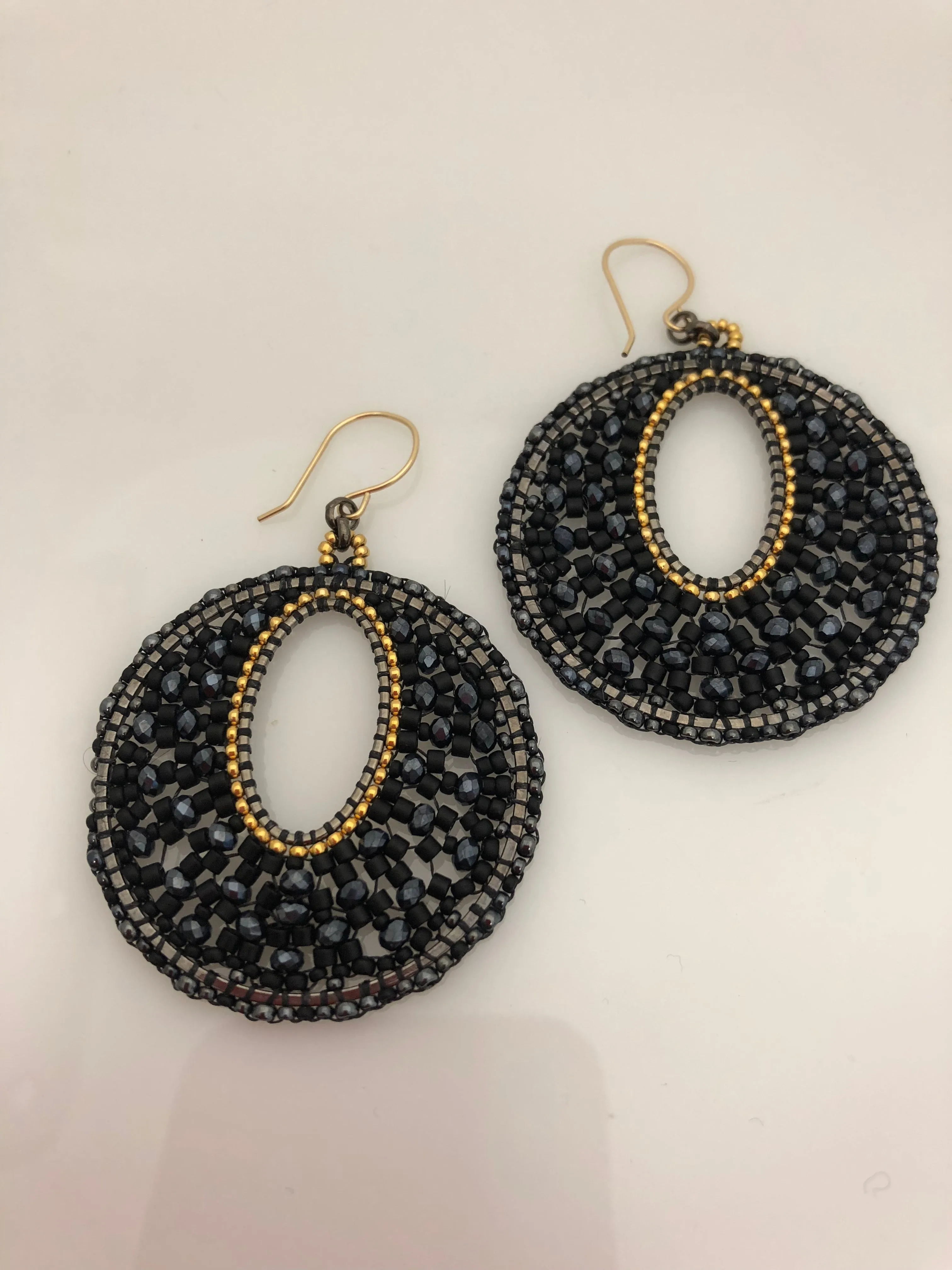 Miguel Ases Black Quartz and Gunmetal Earrings