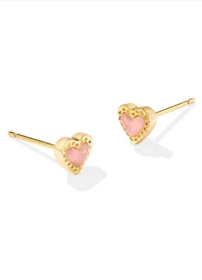 Mini Ari Heart Stud Earring Gold Rose Quartz by Kendra Scott