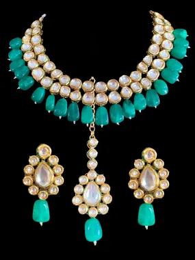 Mohini bridal necklace in high quality kundan with green quartz  beads (READY TO SHIP )