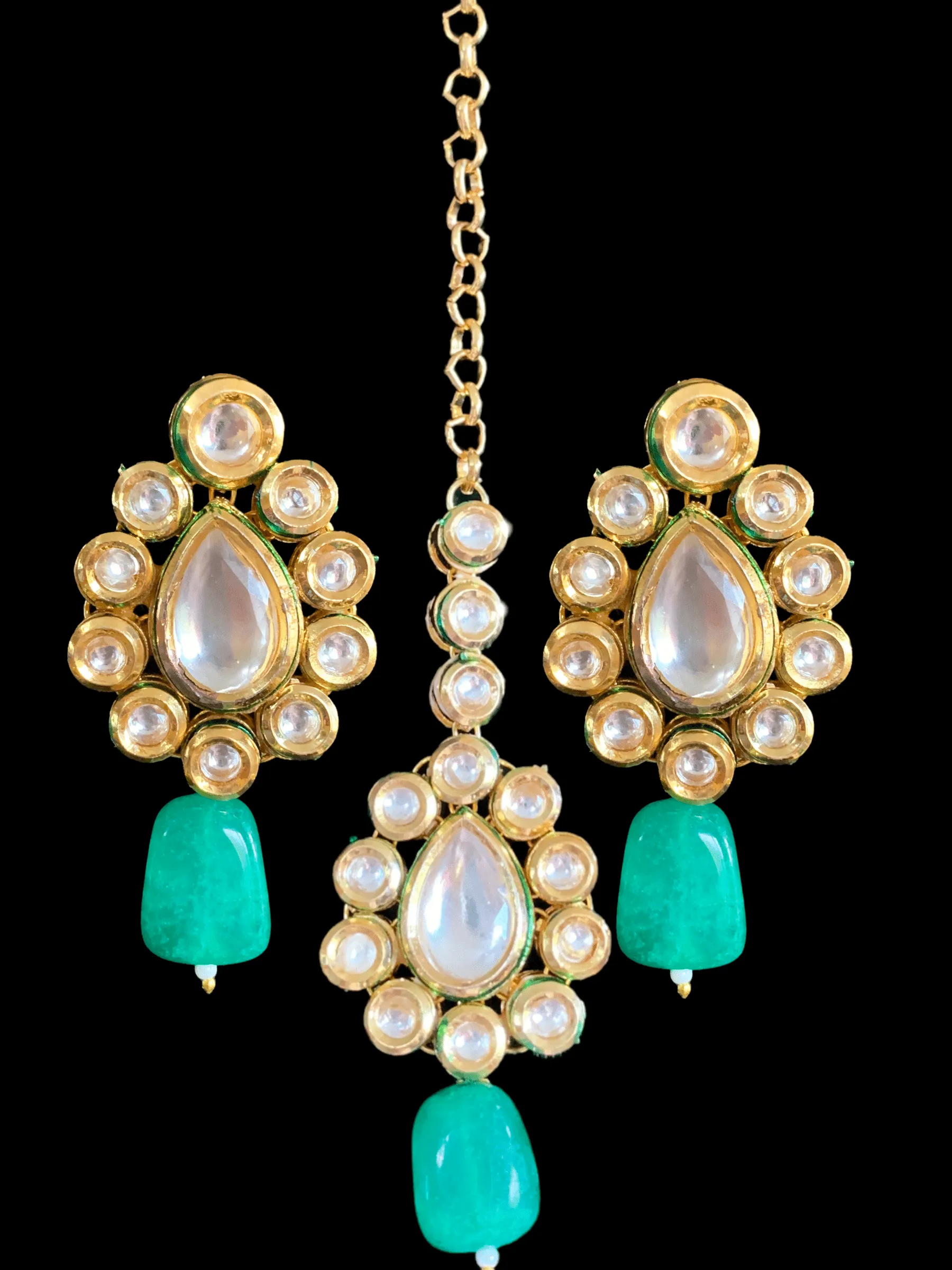 Mohini bridal necklace in high quality kundan with green quartz  beads (READY TO SHIP )