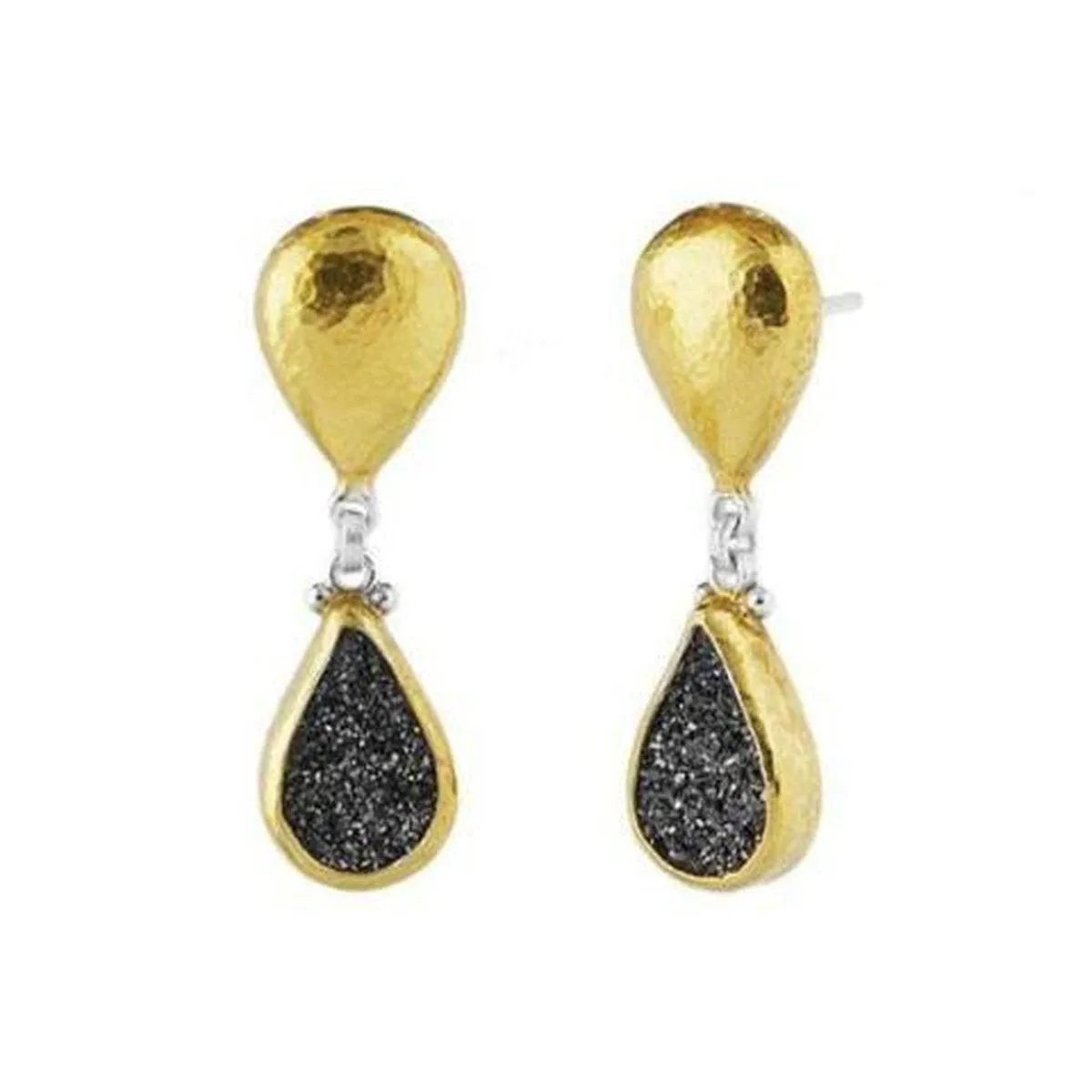 Mystere 24K Gold Drusy Quartz Earrings - SE-GPT-BDQ-DRS-SD