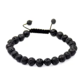 Natural Black Rock Lava 8mm Gemstone Healing Power Crystal Adjustable Macrame Bracelet