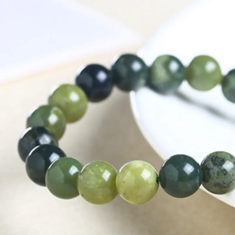 Natural Green Canadian Jade Beaded Bracelet