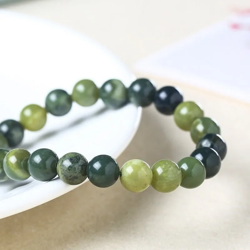 Natural Green Canadian Jade Beaded Bracelet