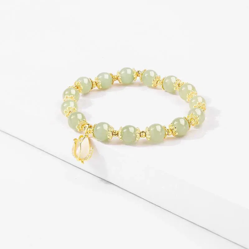 Natural Hetian Jade Tulip Bracelet Flower Bracelet Natural Jade Stone Beaded Bracelets for Women Female Fine Jewelry Accessories