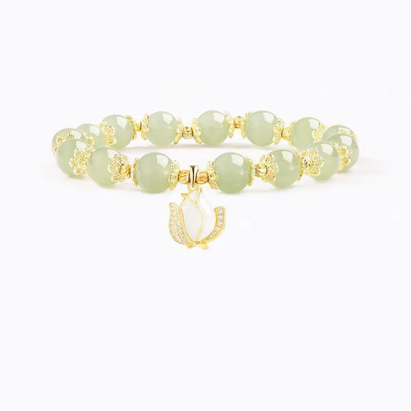 Natural Hetian Jade Tulip Bracelet Flower Bracelet Natural Jade Stone Beaded Bracelets for Women Female Fine Jewelry Accessories