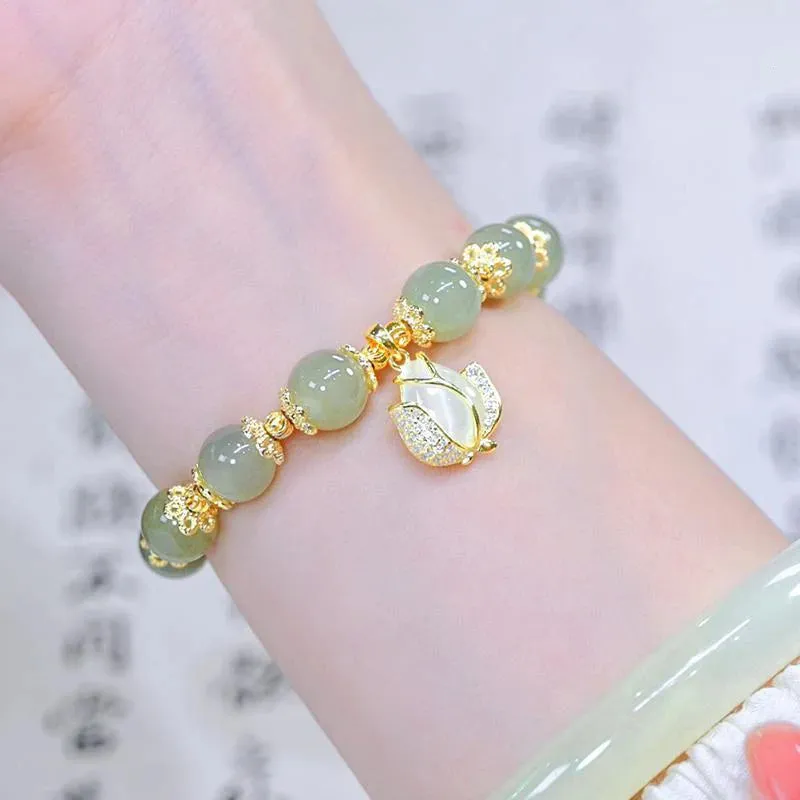 Natural Hetian Jade Tulip Bracelet Flower Bracelet Natural Jade Stone Beaded Bracelets for Women Female Fine Jewelry Accessories