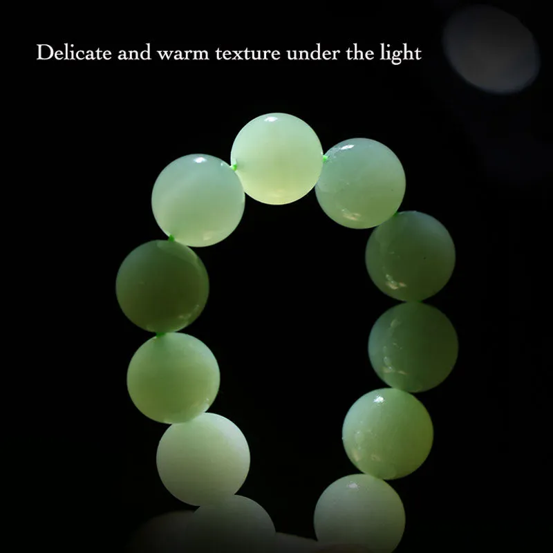 Natural Hetian Qingshui Jade Bracelet Adorned with Jade Gourd and the Chinese Character for '福' (fortune) Charm