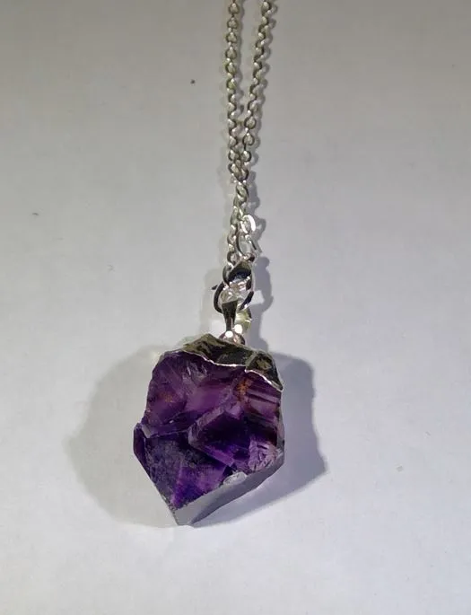 Necklace - Silver Plated Amethyst Point Pendant