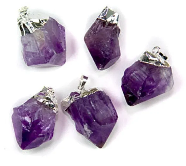 Necklace - Silver Plated Amethyst Point Pendant