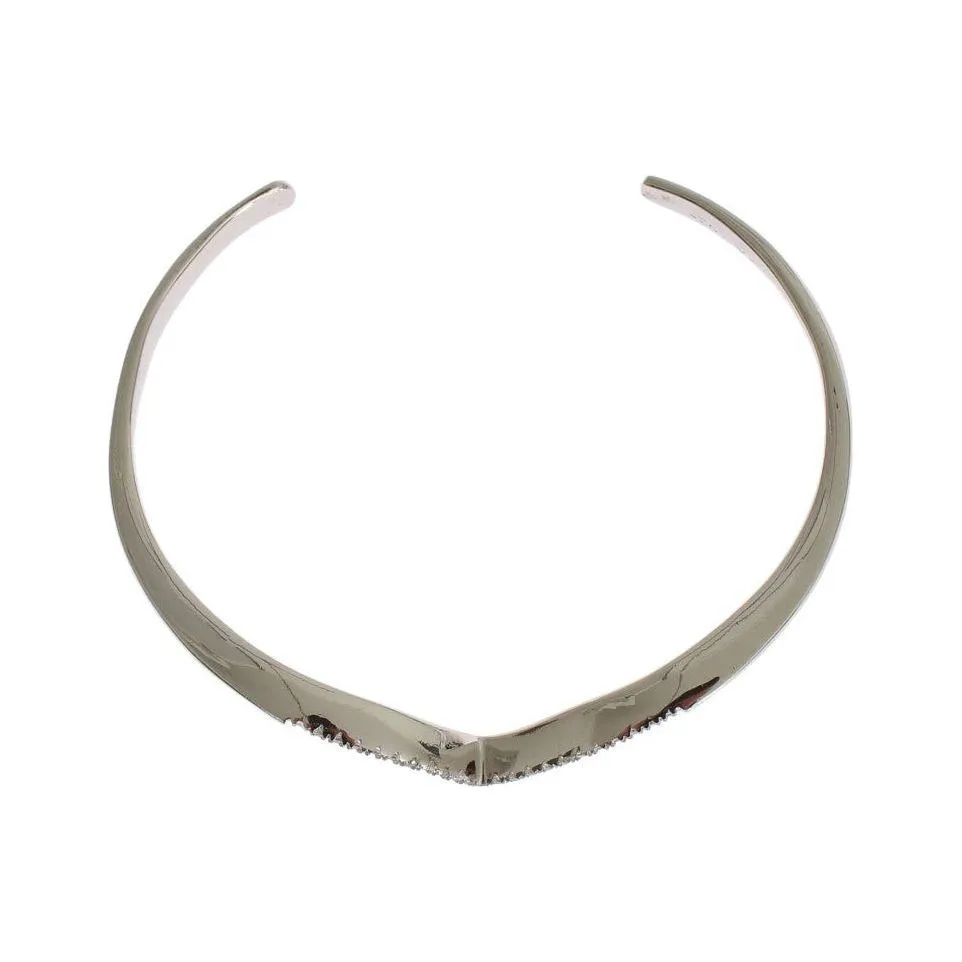 Nialaya Elegant Silver Bangle Cuff with Clear CZ Accents