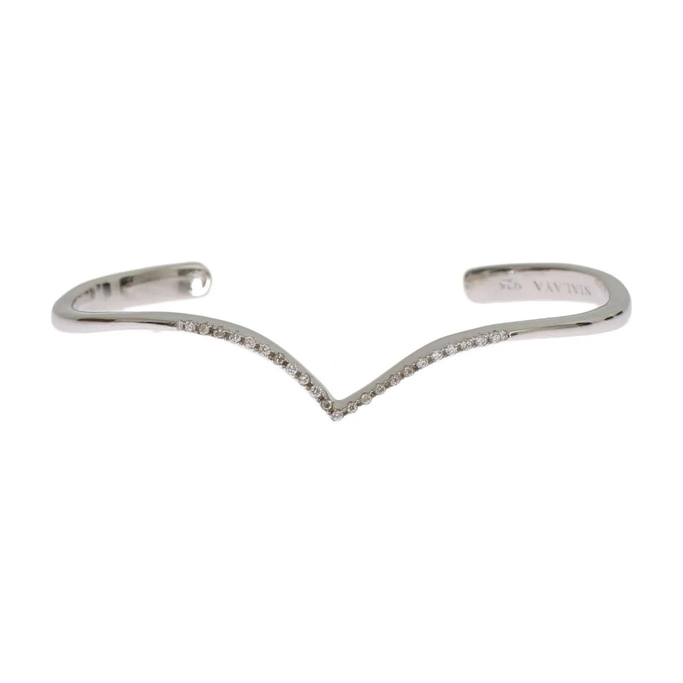 Nialaya Elegant Silver Bangle Cuff with Clear CZ Accents