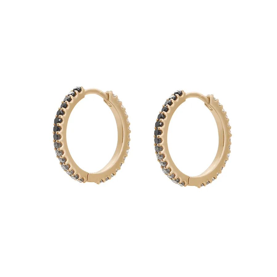 Ombre Eternity Hoops - Yellow Gold, White, Grey, Black Diamonds & Black Rutilated Quartz