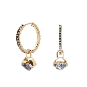 Ombre Eternity Hoops - Yellow Gold, White, Grey, Black Diamonds & Black Rutilated Quartz