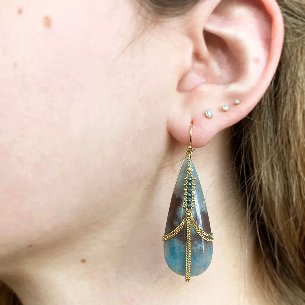 One-of-a-Kind Lazurite, Dumortiorite, & Blue Diamond Draped Earrings - "Carina"