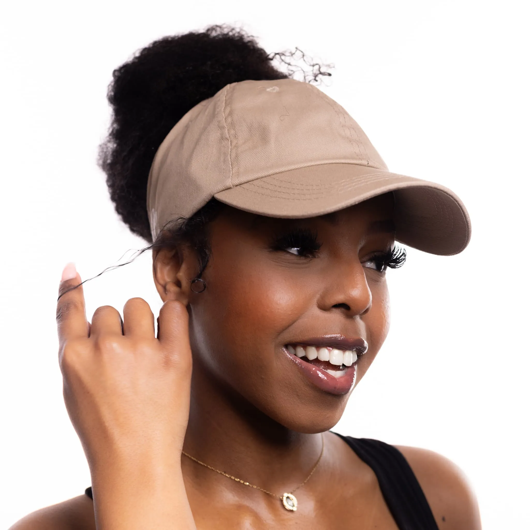 Only Curls Satin Lined Baseball Hat (with open back) - Beige