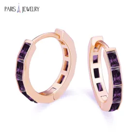 Paris Jewelry 18K Rose Gold Created Deep Amethyst 3Ct Emerald Cut Huggie Hoop Earrings Plated