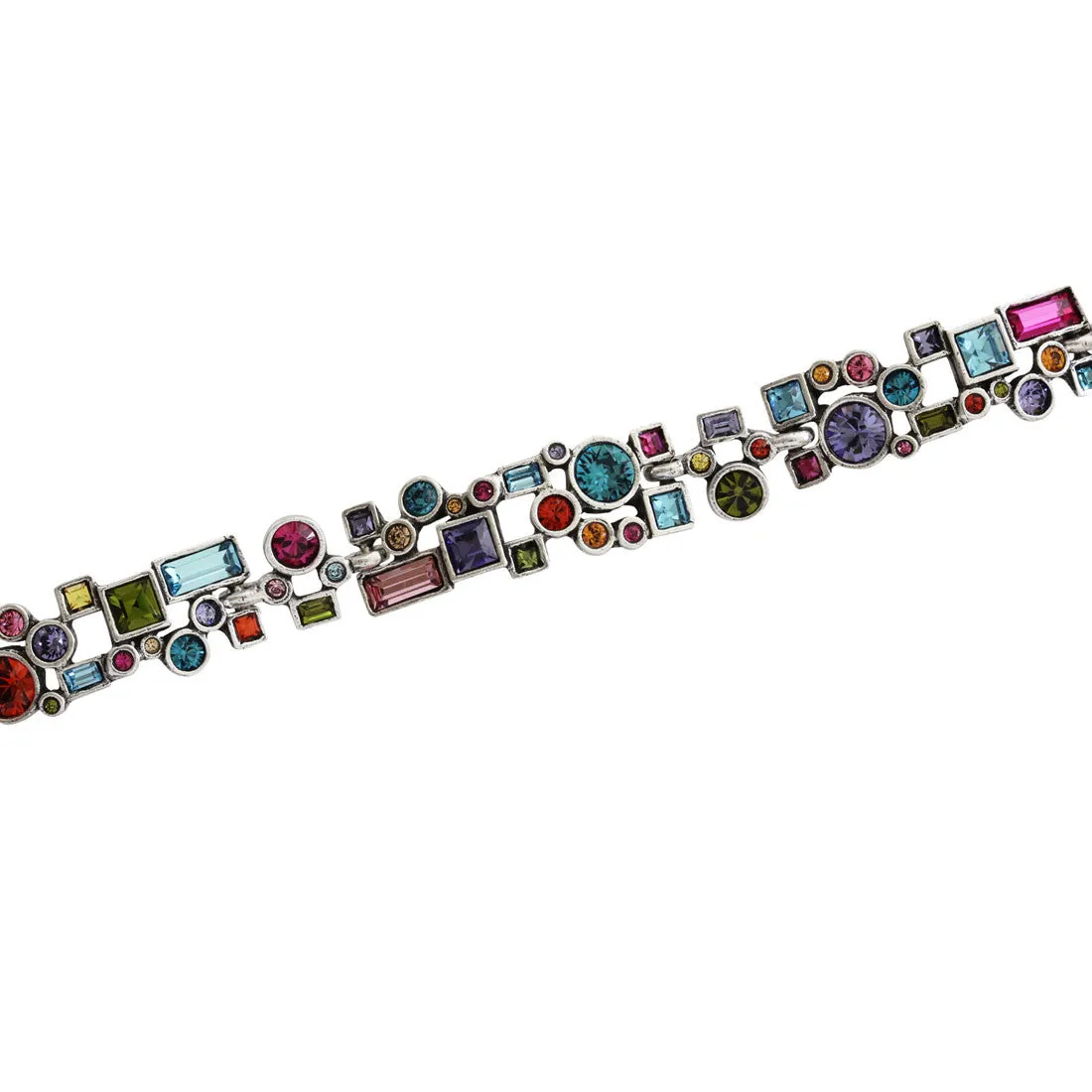 Patricia Locke Confetti Sterling Silver Plated Swarovski Crystal Multi Color Bracelet, 7.25" Fling BR0253S