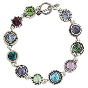 Patricia Locke "Round Two" Sterling Silver Plated Round Swarovski Mosaic Art Bracelet, 7.5" BR0274S Waterlily