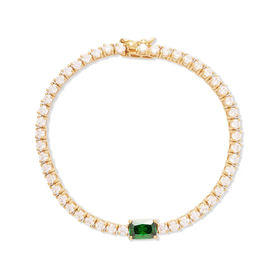 Pave 18K Gold Vermeil Baguette Emerald Tennis Bracelet