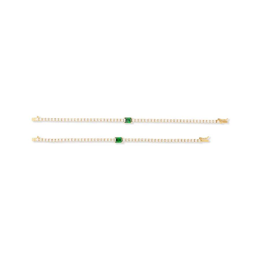 Pave 18K Gold Vermeil Baguette Emerald Tennis Bracelet