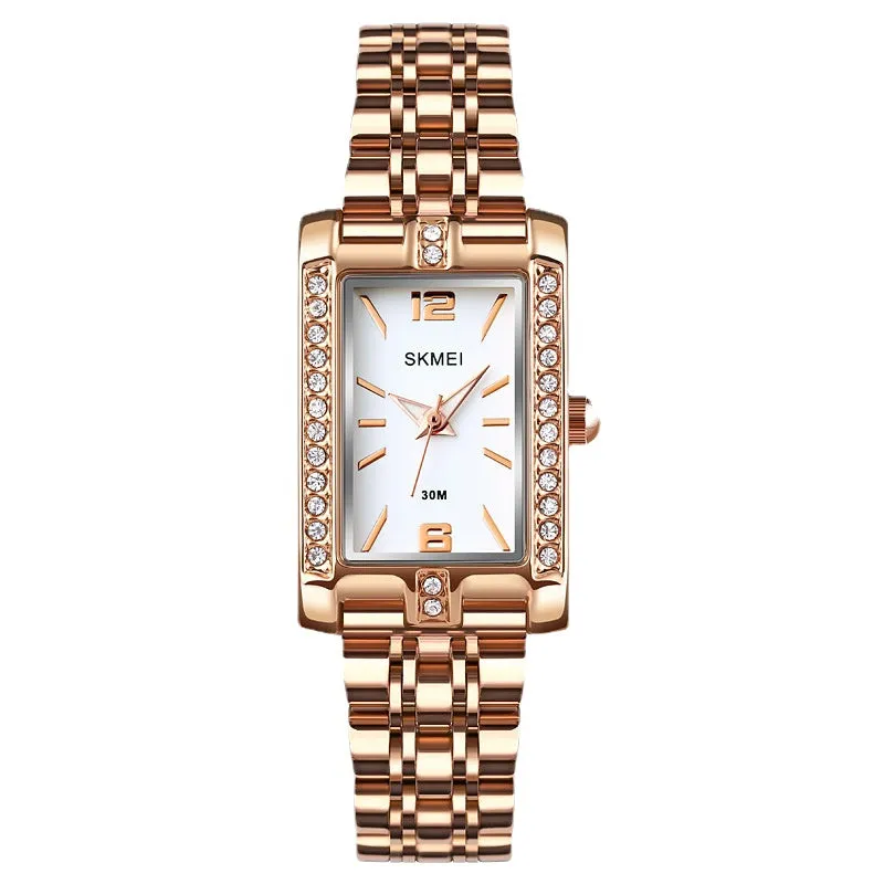 Personalized All-Match Rose Gold Diamond Women's Student Small Square Steel Belt Quartz Watch