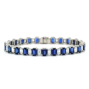 Platinum Emerald Cut Sapphire and Diamond Bracelet