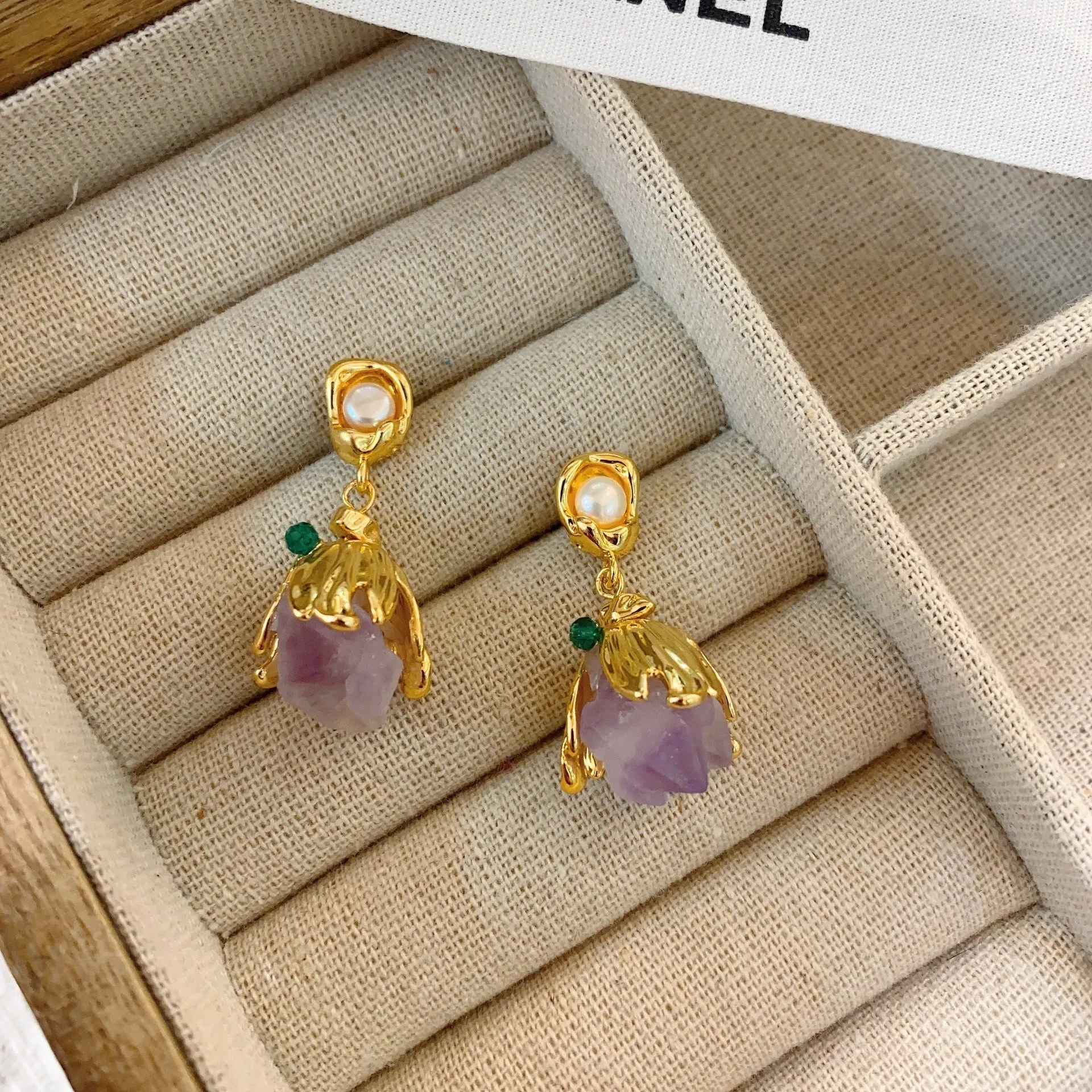 Pre Order:  Amethyst Stone Drop Earrings