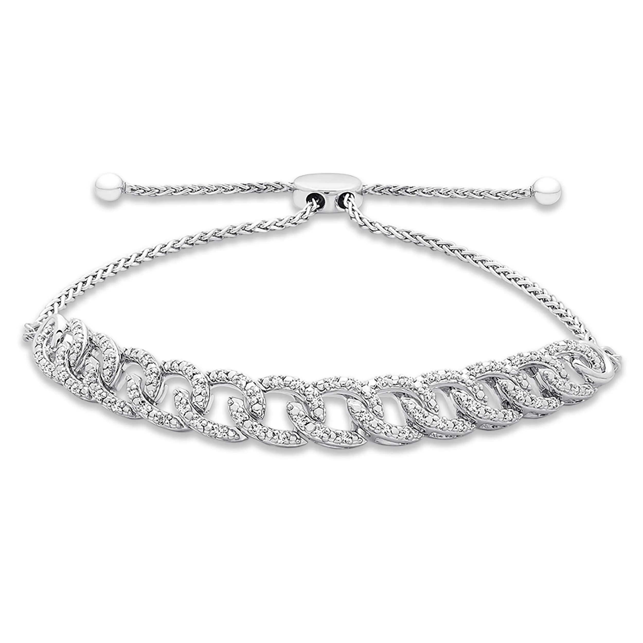 Pre-Owned Kay 1/5 ct Round-cut Diamond Link Bolo Bracelet in Sterling Silver