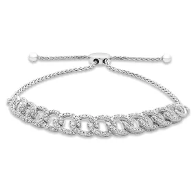 Pre-Owned Kay 1/5 ct Round-cut Diamond Link Bolo Bracelet in Sterling Silver