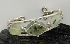 Prehnite w/Prehnite Side Stones Sterling Silver Wirewrapped Bracelet