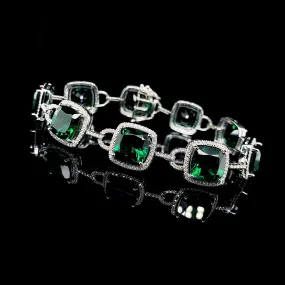 PREORDER | Green Emerald Cushion Gemstones Diamond Bracelet 14kt