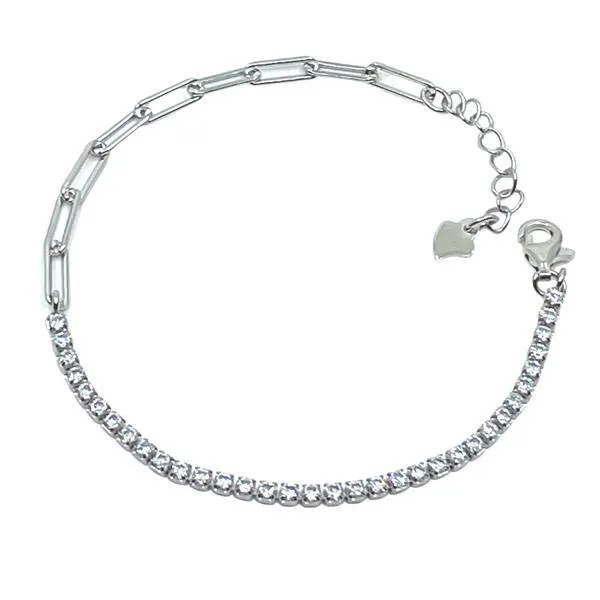 Prong Set CZ With Link Chain Bracelet: Sterling (BCS4540)