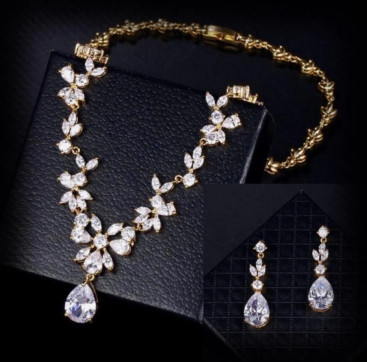 "Amber" - Cubic Zirconia Bridal Jewelry Set - Available in Silver, Yellow Gold and Rose Gold