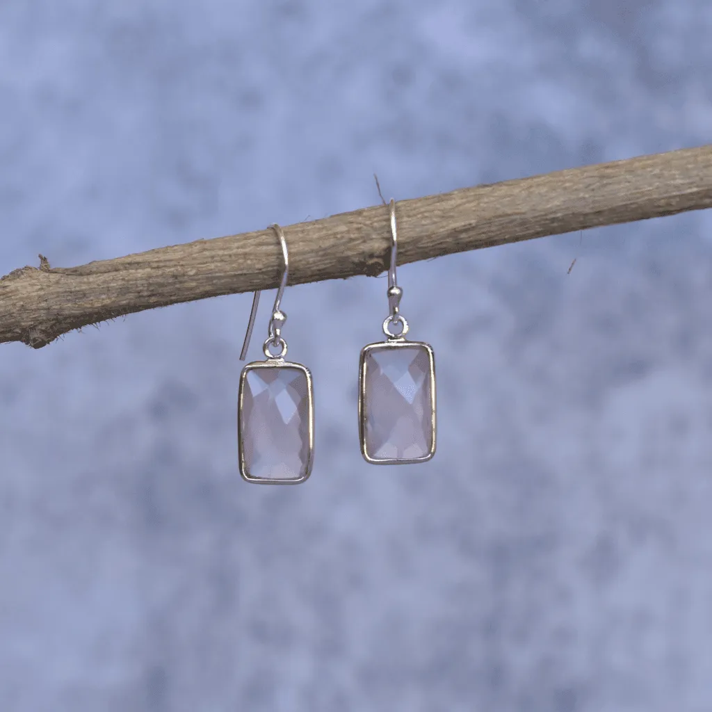 Rectangular Strength - Rose Quartz Earrings