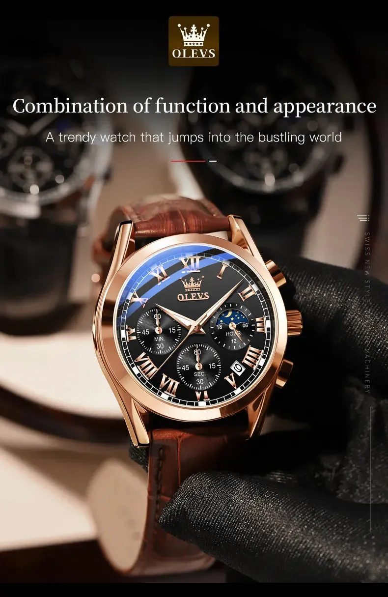 Reloj Hombre JSDUN Luxury Brand Men Watches Leather Strap Top Quartz Clock Waterproof Chronograph Moon Phase Elegance Male Watch