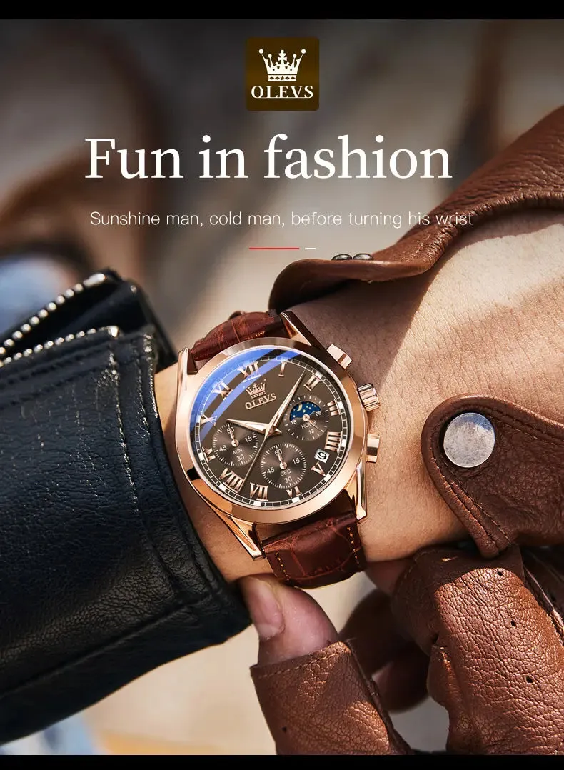 Reloj Hombre JSDUN Luxury Brand Men Watches Leather Strap Top Quartz Clock Waterproof Chronograph Moon Phase Elegance Male Watch