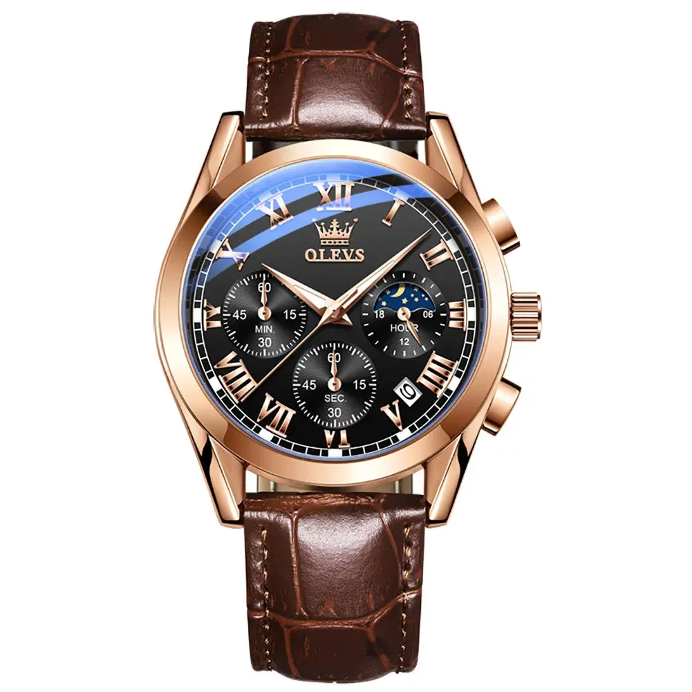 Reloj Hombre JSDUN Luxury Brand Men Watches Leather Strap Top Quartz Clock Waterproof Chronograph Moon Phase Elegance Male Watch