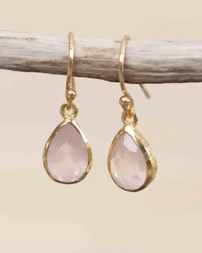 Rose Quartz Tear Drop Earrings ~ 18k Gold Plated ~ ME190