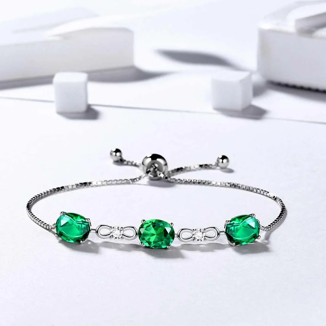 Round Birthstone May Emerald Bracelet Women Girls Jewelry Birthday Gift Sterling Silver