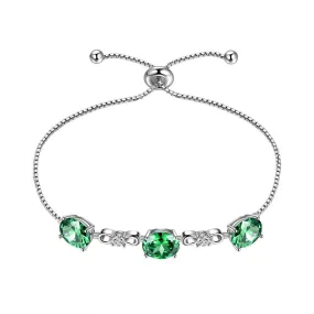 Round Birthstone May Emerald Bracelet Women Girls Jewelry Birthday Gift Sterling Silver