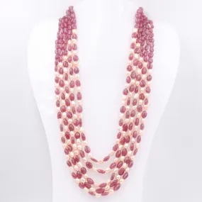 Ruby and Pearl Necklace Layered Necklace Gemstone Necklace Long Necklace Sarafa Necklace Multi Strand Necklace SKU 6143333