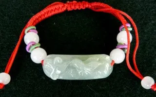 Sale-"Rabbit Brings Abundance" Jadeite and Silk Adjustable Bracelet (BJB60)