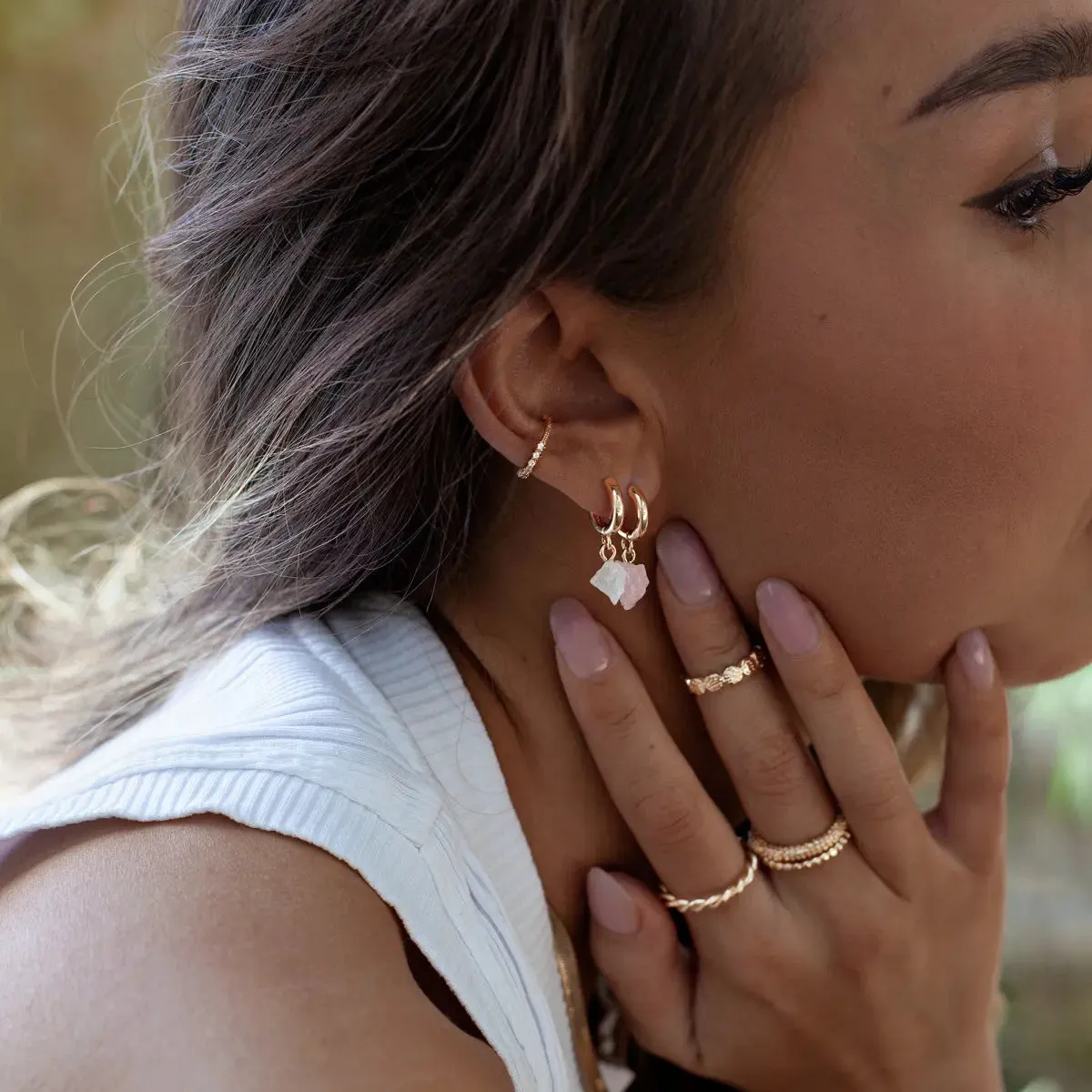 Semi-Precious Stone Hoop Earring