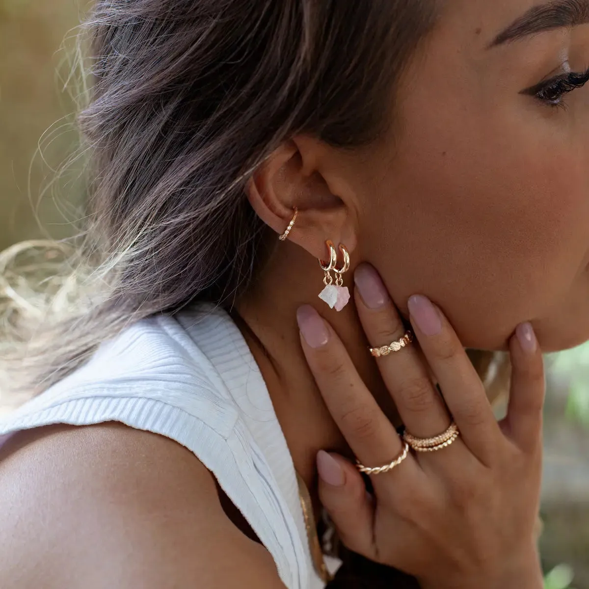 Semi-Precious Stone Hoop Earring