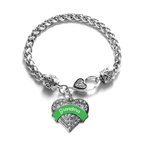 Silver Emerald Green Grandma Pave Heart Charm Braided Bracelet