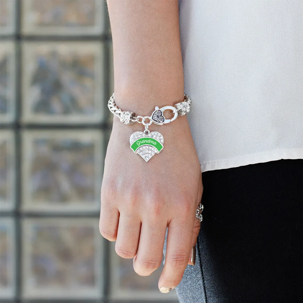 Silver Emerald Green Grandma Pave Heart Charm Braided Bracelet